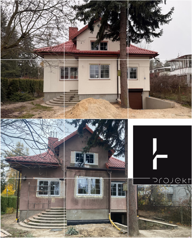 Zdjęcie budynku przed i w trakcie remontu - Dom parterowy z poddaszem użytkowym lata 70 - te 