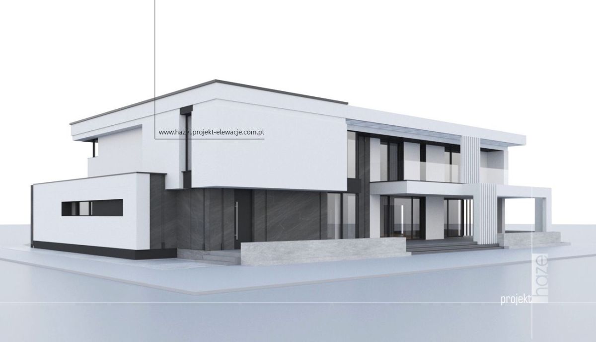 Hazel Projekt - Projektowanie elewacji. Projekt elewacji domu. Adaptacja projektu elewacji, Projektowanie elewacji online, nowoczesna elewacja. Willa. biała elewacja. wymarzona elewacja domu, wymarzony dom, 