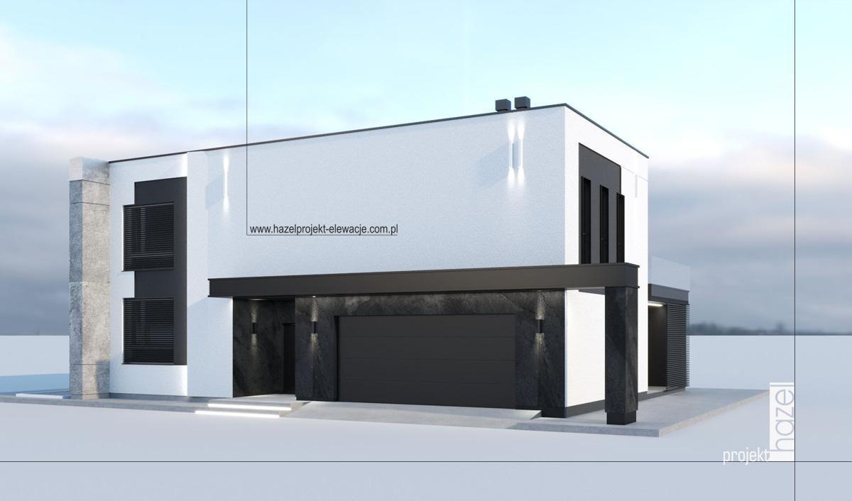 Hazel projekt - Projektowanie elewacji. Projekt elewacji domu.  Adaptacja projektu elewacji, indywidualny projekt elewacji, projektowanie online, projekt elewacji online, biała elewacja, nowoczesna elewacja, projektujemy elewacje,  spieki kwarcowe na elewacji, wymarzony dom, 