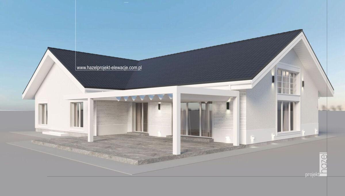Hazel - Projektowanie elewacji. Projekt elewacji. Adaptacja projektu elewacji, Projekt elewacji domu.  projekt online cała Polska, projektowanie online, biała elewacja, elewacja w stylu modern classic, 
