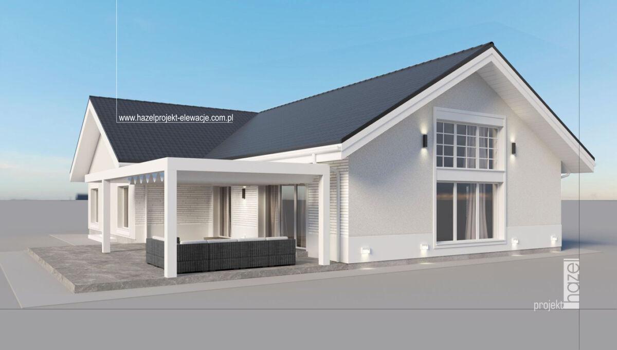 Hazel - Projektowanie elewacji. Projekt elewacji. Adaptacja projektu elewacji, Projekt elewacji domu.  projekt online cała Polska, projektowanie online, biała elewacja, elewacja w stylu modern classic, 