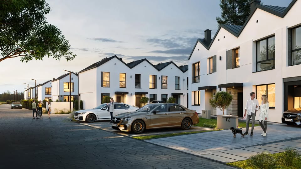 Projekt koncepcyjny elewacji domów w zabudowie szeregowej - osiedle-Harmonia - Ostrołęka. Projekty elewacji Hazel Projekt. nowoczesne elewacje . wizualizacja elewacji domu 