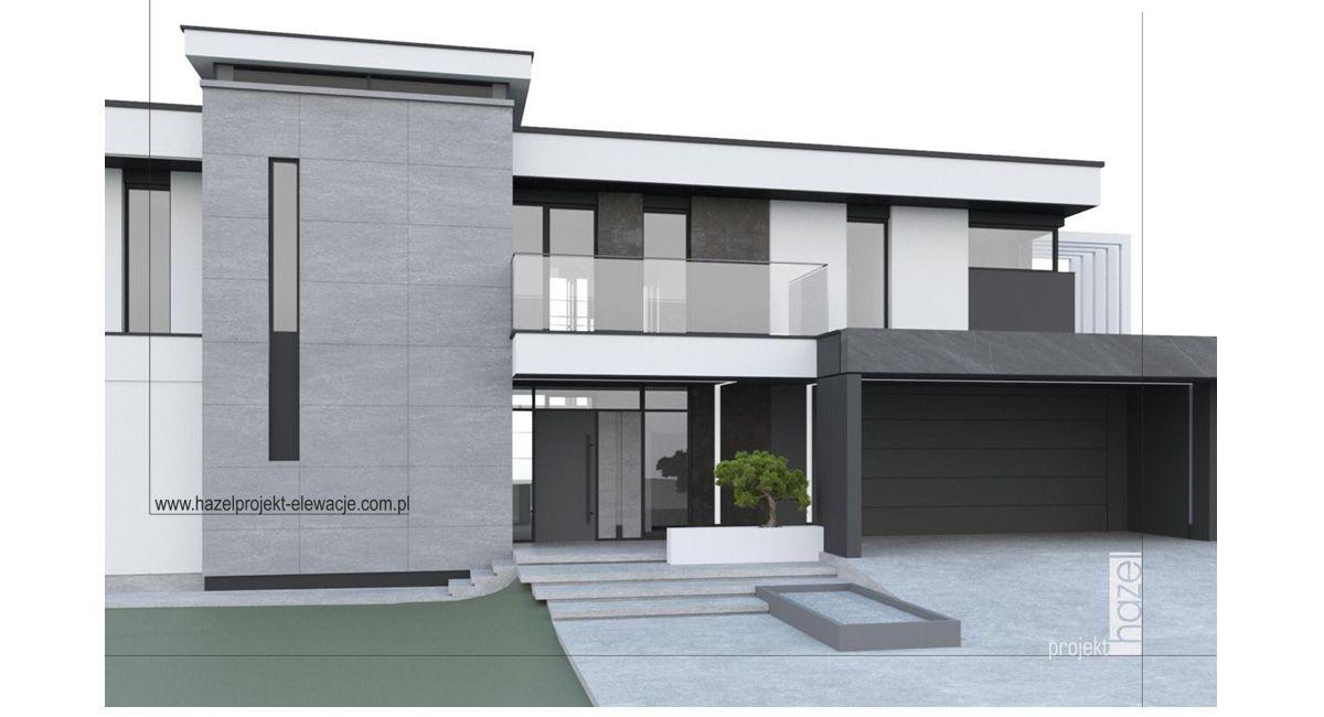 Hazel Projekt - Projektowanie elewacji. Projekt elewacji domu. Adaptacja projektu elewacji, Projektowanie elewacji online cała Polska, nowoczesna elewacja. biała elewacja. styl rezydencja,  wymarzona elewacja domu, 