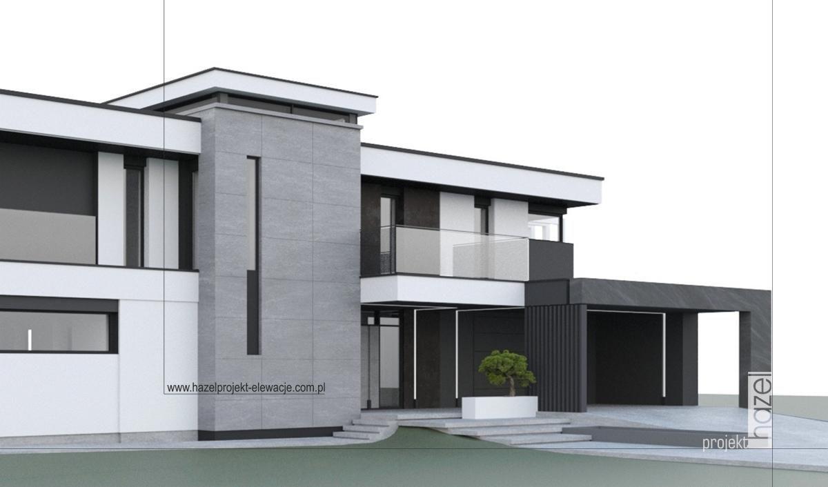 Hazel Projekt - Projektowanie elewacji. Projekt elewacji domu. Adaptacja projektu elewacji, Projektowanie elewacji online, nowoczesna elewacja. biała elewacja. styl rezydencja, wymarzona elewacja domu, 
