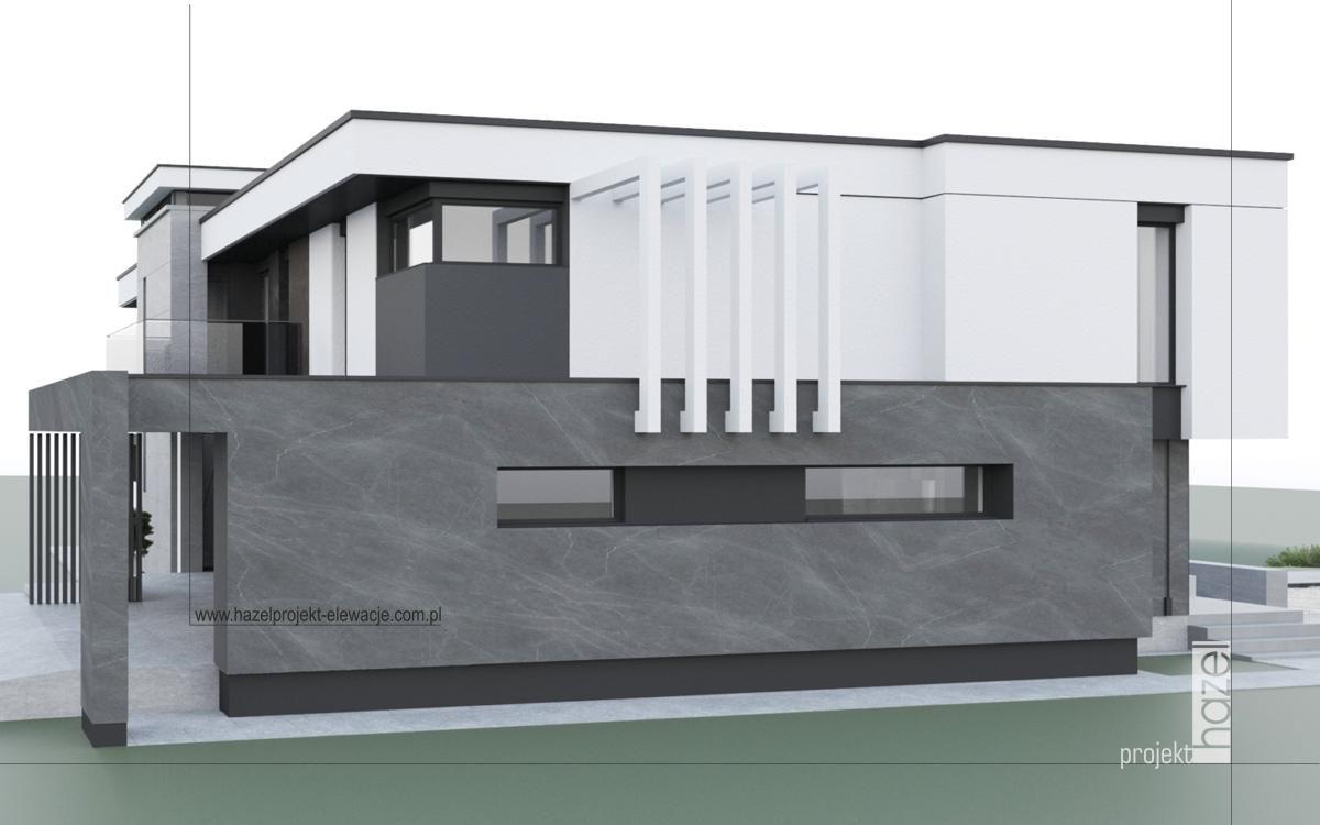 Hazel Projekt - Projektowanie elewacji. Projekt elewacji domu. Adaptacja projektu elewacji, Projektowanie elewacji online, nowoczesna elewacja. biała elewacja. styl rezydencja, wymarzony dom, wymarzona elewacja domu, 