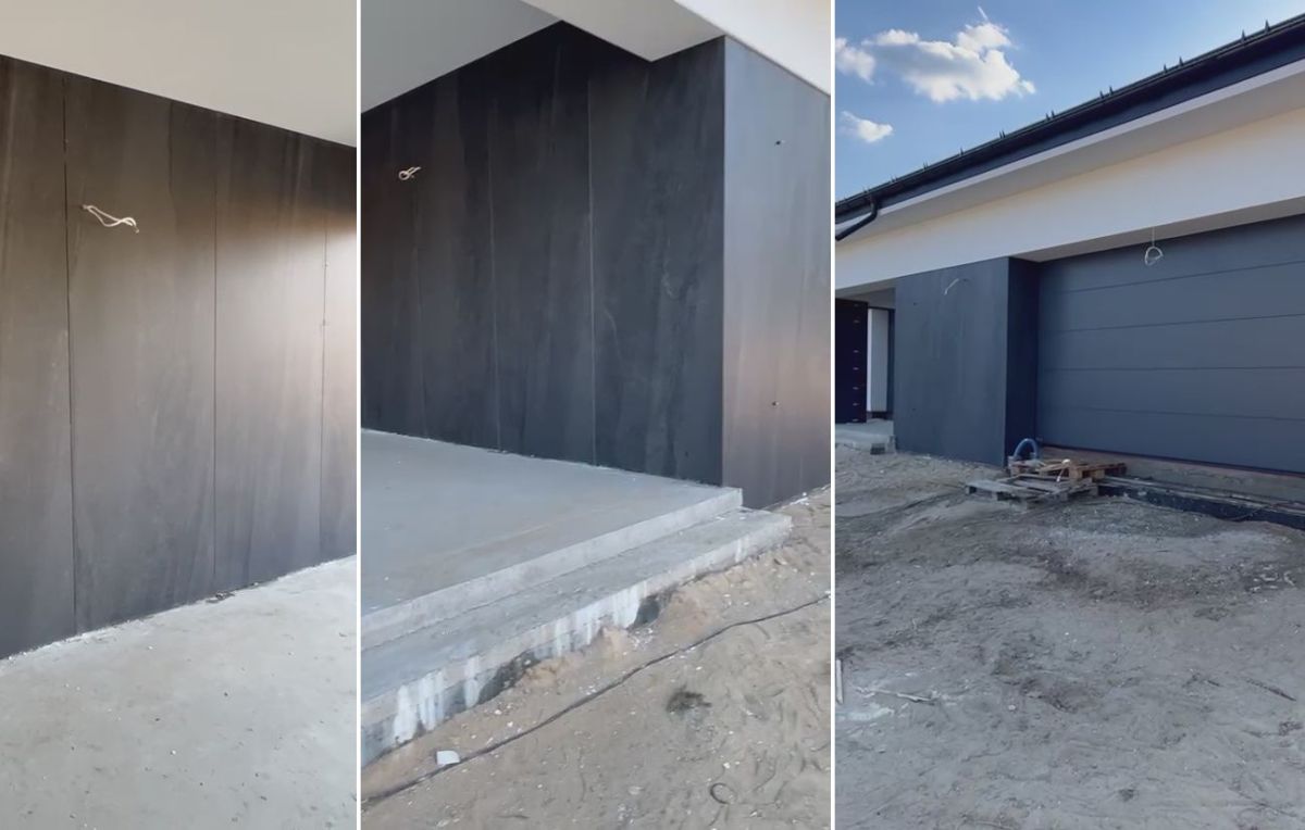 Hazel - Projektowanie elewacji. Projekt elewacji domu.parterowego. projekt elewacji woj. Mazowieckie, projekt online cała Polska, indywidualny projekt elewacji, wizualizacja elewacji biało czarna elewacja, zdjęcia z realizacji projektu. spieki kwarcowe na elewacji.