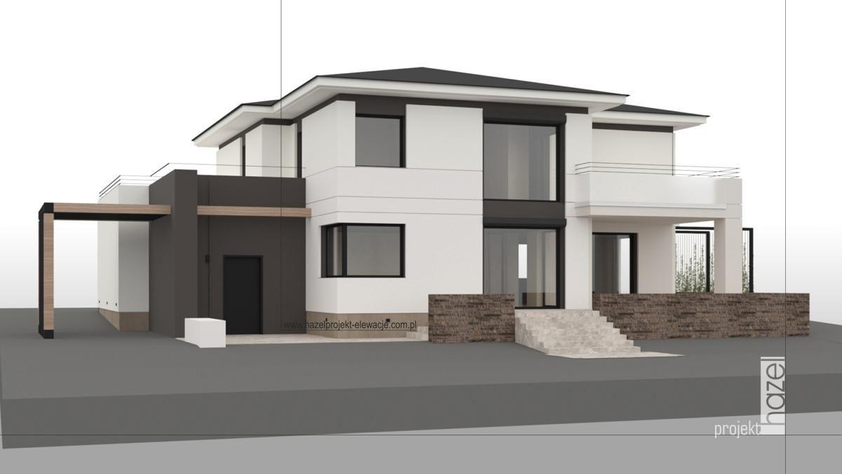Hazel Projekt  - Projektowanie elewacji. Projekt elewacji online. Adaptacja projektu elewacji, Projekt elewacji domu. nowoczesna elewacja domu piętrowego, wymarzony dom, wymarzona elewacja domu, 