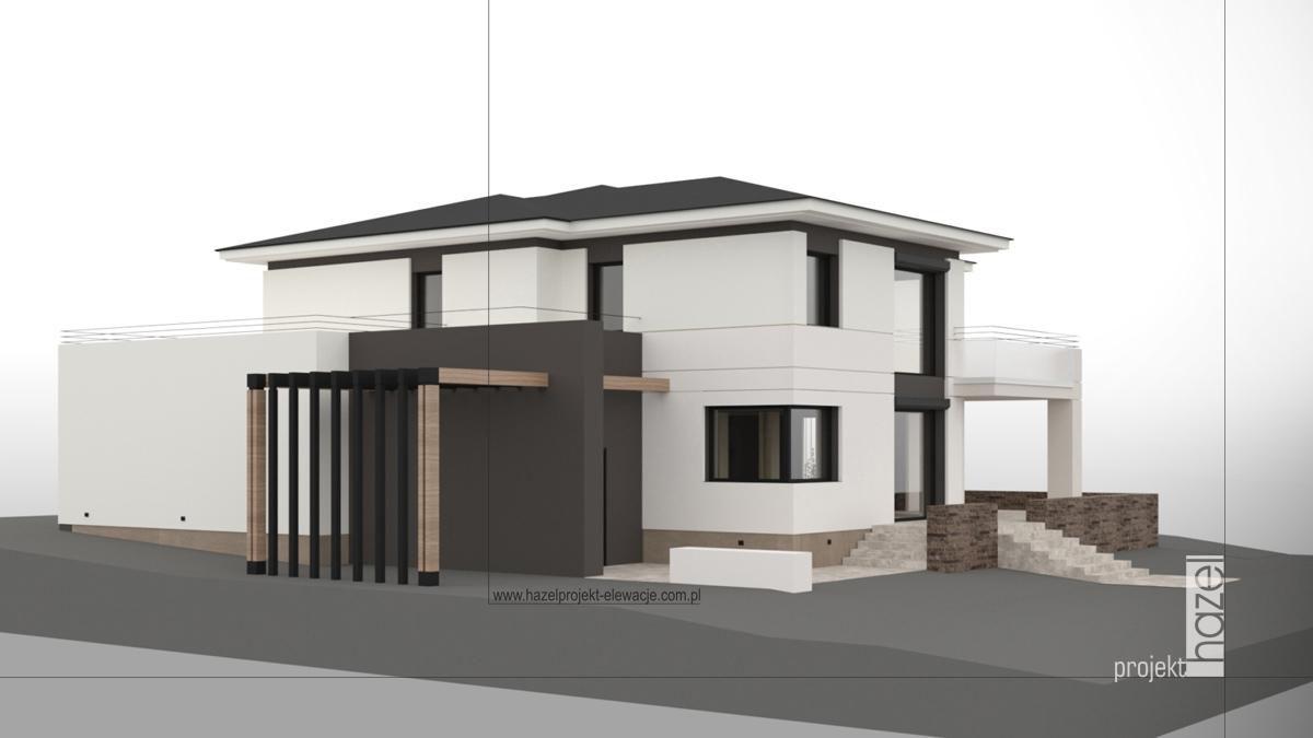 Hazel Projekt  - Projektowanie elewacji. Projekt elewacji online. Adaptacja projektu elewacji, Projekt elewacji domu. nowoczesna elewacja domu piętrowego. realizacja projektu elewacji. 