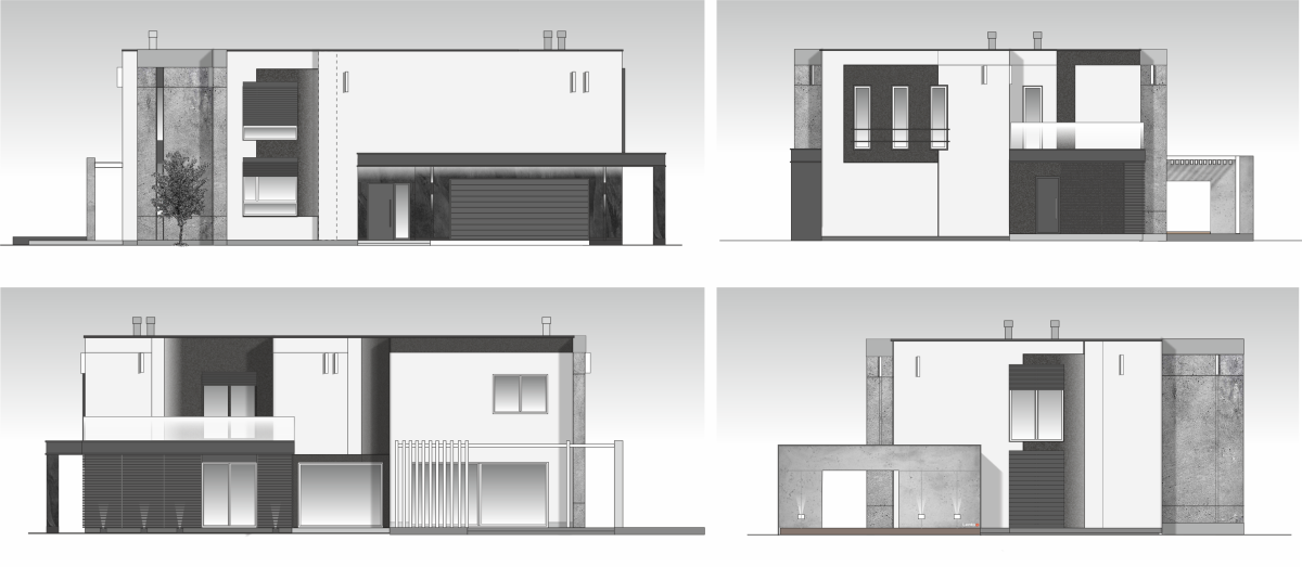 Hazel projekt - Projektowanie elewacji. Projekt elewacji domu.  Adaptacja projektu elewacji, indywidualny projekt elewacji, projektowanie online, projekt elewacji online, biała elewacja, nowoczesna elewacja, projektujemy elewacje,  