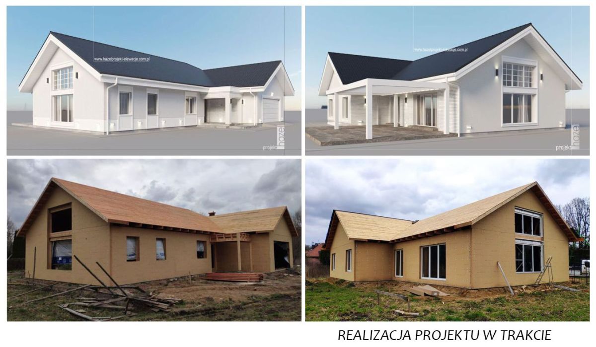 Hazel - Projektowanie elewacji. Projekt elewacji. Adaptacja projektu elewacji, Projekt elewacji domu.  projekt online cała Polska, projektowanie online, biała elewacja, elewacja w stylu modern classic, 