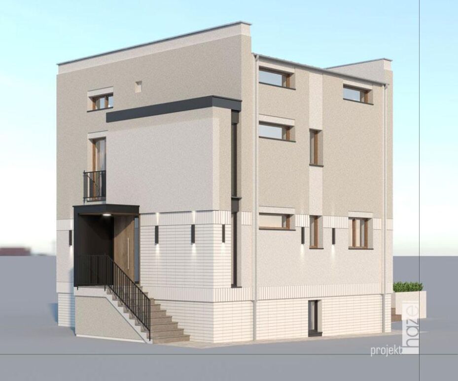 projekt elewacji domu typu kostka, modernistyczna kostka, projekt przebudowy i elewacji starego domu, modernistyczna kostka przebudowa, renowacja elewacji, projektowanie elewacji, projekt elewacji online, projektujemy elewacje, przebudowa domu typu kostka, 