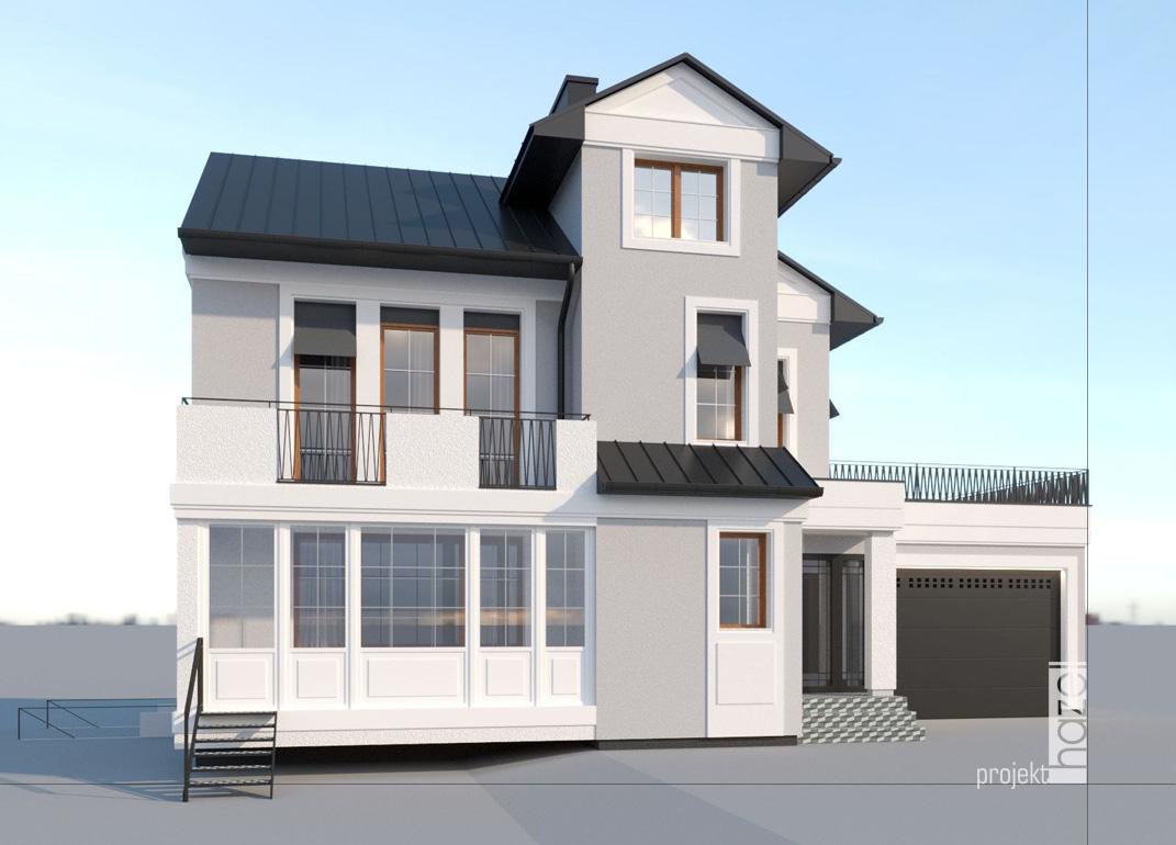 Hazel projekt - Projektowanie elewacji. Projekt elewacji domu. projekt elewacji w Gdyni, elewacje Trójmiasto, Rzeszów, Warszawa. Projekty elewacji domu. indywidualny projekt elewacji, projektowanie online, projekt elewacji online, remont starego domu, elewacja w stylu modern classic, sztukaterie na elewacji, szara elewacja, 