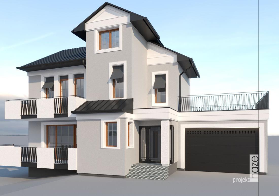 Hazel projekt - Projektowanie elewacji. Projekt elewacji domu. projekt elewacji w Gdyni, elewacje Trójmiasto, Rzeszów, Warszawa. Projekty elewacji domu. indywidualny projekt elewacji, projektowanie online, projekt elewacji online, remont starego domu, elewacja w stylu modern classic, sztukaterie na elewacji, szara elewacja, 
