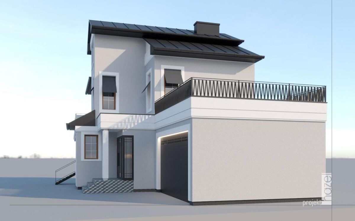 Hazel projekt - Projektowanie elewacji. Projekt elewacji domu. projekt elewacji w Gdyni, elewacje Trójmiasto, Rzeszów, Warszawa. Projekty elewacji domu. indywidualny projekt elewacji, projektowanie online, projekt elewacji online, remont starego domu, elewacja w stylu modern classic, sztukaterie na elewacji, szara elewacja, 