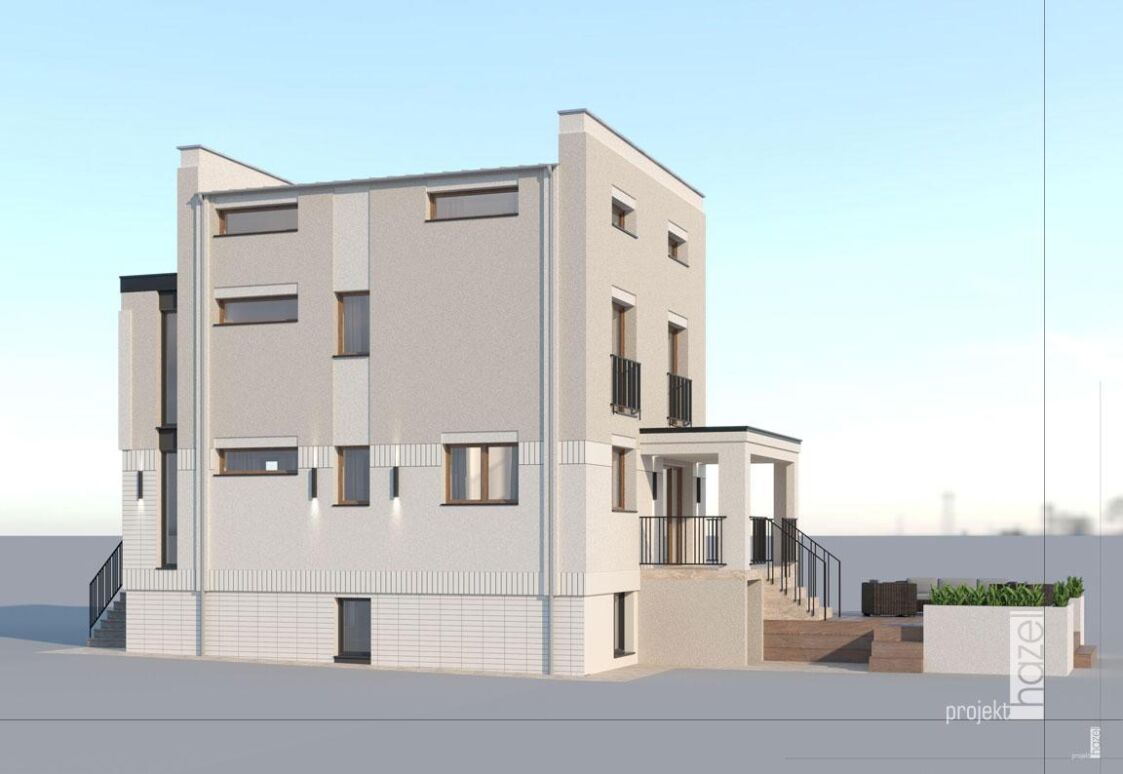 projekt elewacji domu typu kostka, modernistyczna kostka, projekt przebudowy i elewacji starego domu, modernistyczna kostka przebudowa, renowacja elewacji, projektowanie elewacji, projekt elewacji online, projektujemy elewacje, przebudowa domu typu kostka, 