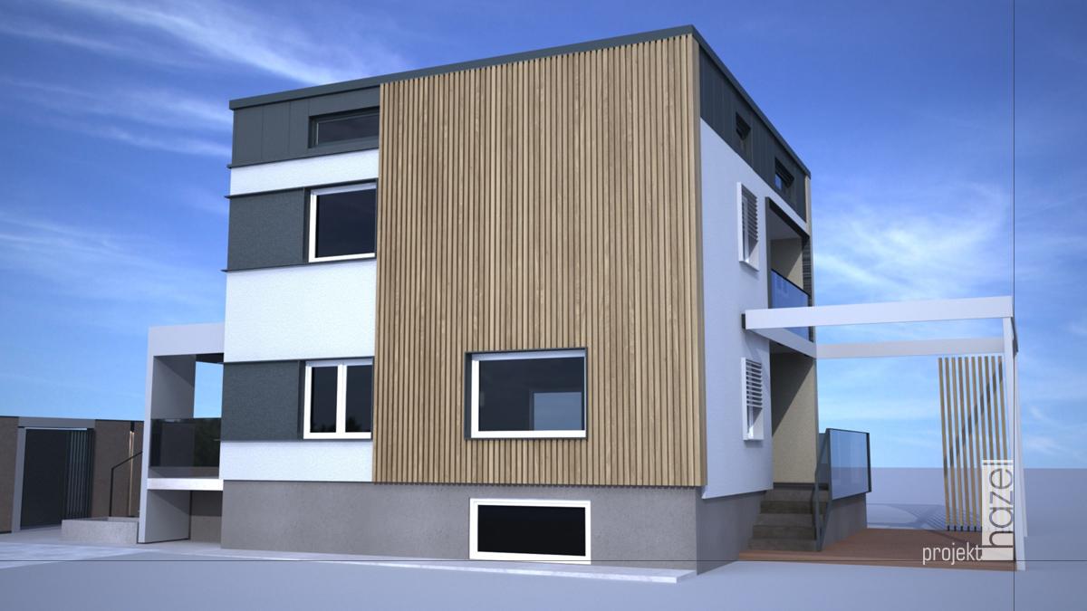 Hazel Projekt- Projektowanie elewacji. projekt przebudowy domu typu kostka. Dom kostka przed i po. modernizacja i przebudowa. projekt elewacji z modernizacją, projekt nowoczesnej elewacji, projektowanie elewacji online, 