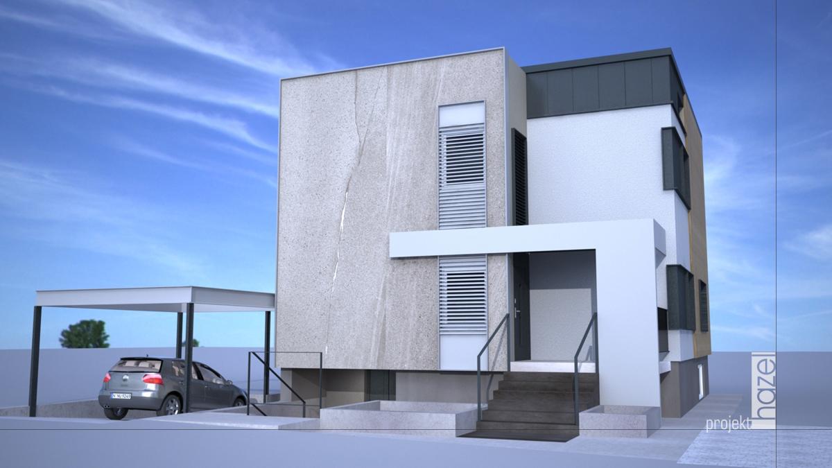 Hazel Projekt- Projektowanie elewacji. projekt przebudowy domu typu kostka. Dom kostka przed i po. modernizacja i przebudowa. projekt elewacji z modernizacją, projekt nowoczesnej elewacji, projektowanie elewacji online, 