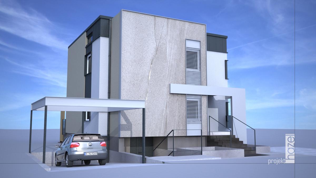 Hazel Projekt- Projektowanie elewacji. projekt przebudowy domu typu kostka. Dom kostka przed i po. modernizacja i przebudowa. projekt elewacji z modernizacją, projekt nowoczesnej elewacji, projektowanie elewacji online, 