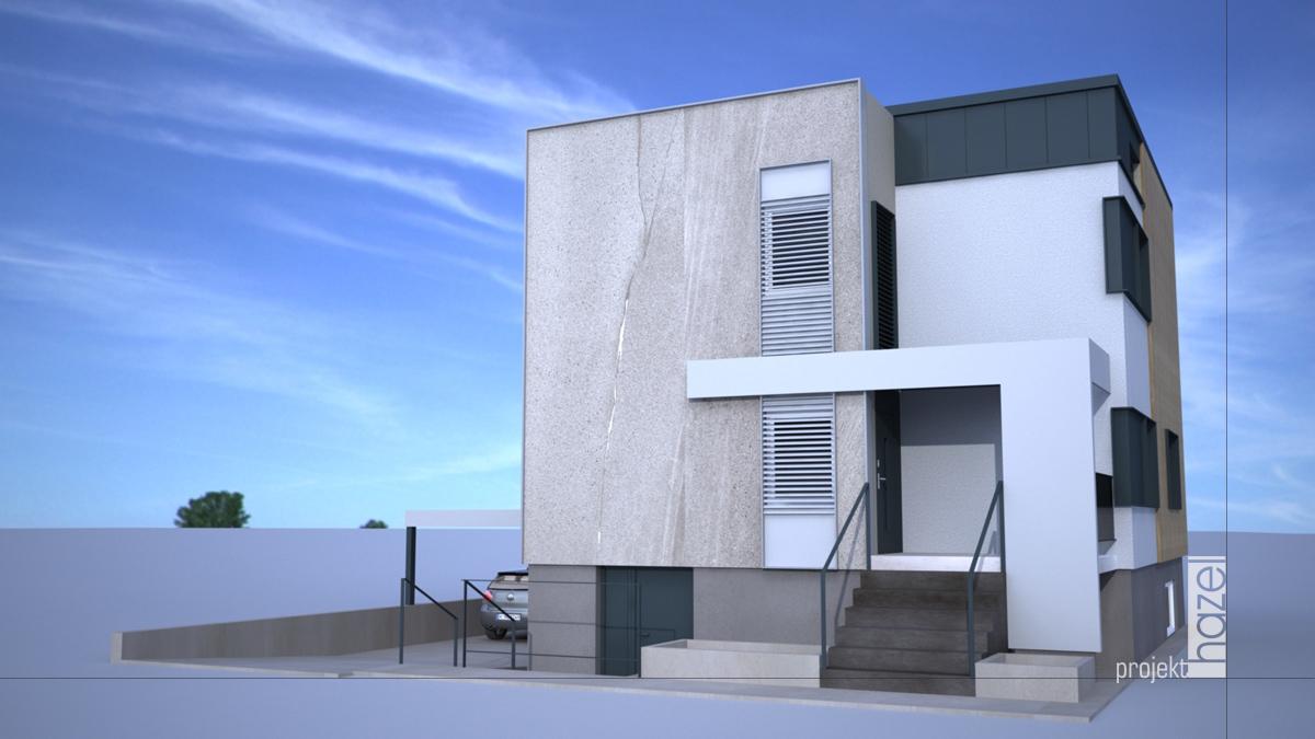 Hazel Projekt- Projektowanie elewacji. projekt przebudowy domu typu kostka. Dom kostka przed i po. modernizacja i przebudowa. projekt elewacji z modernizacją, projekt nowoczesnej elewacji, projektowanie elewacji online, 