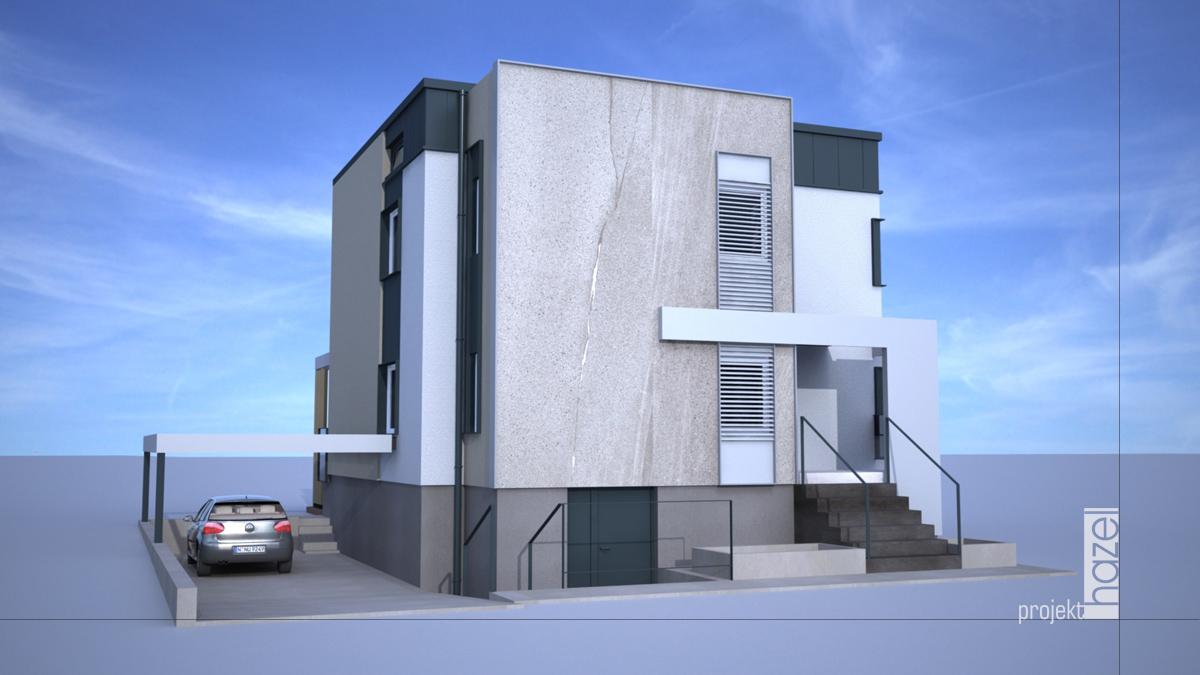 Hazel Projekt- Projektowanie elewacji. projekt przebudowy domu typu kostka. Dom kostka przed i po. modernizacja i przebudowa. projekt elewacji z modernizacją, projekt nowoczesnej elewacji, projektowanie elewacji online, 