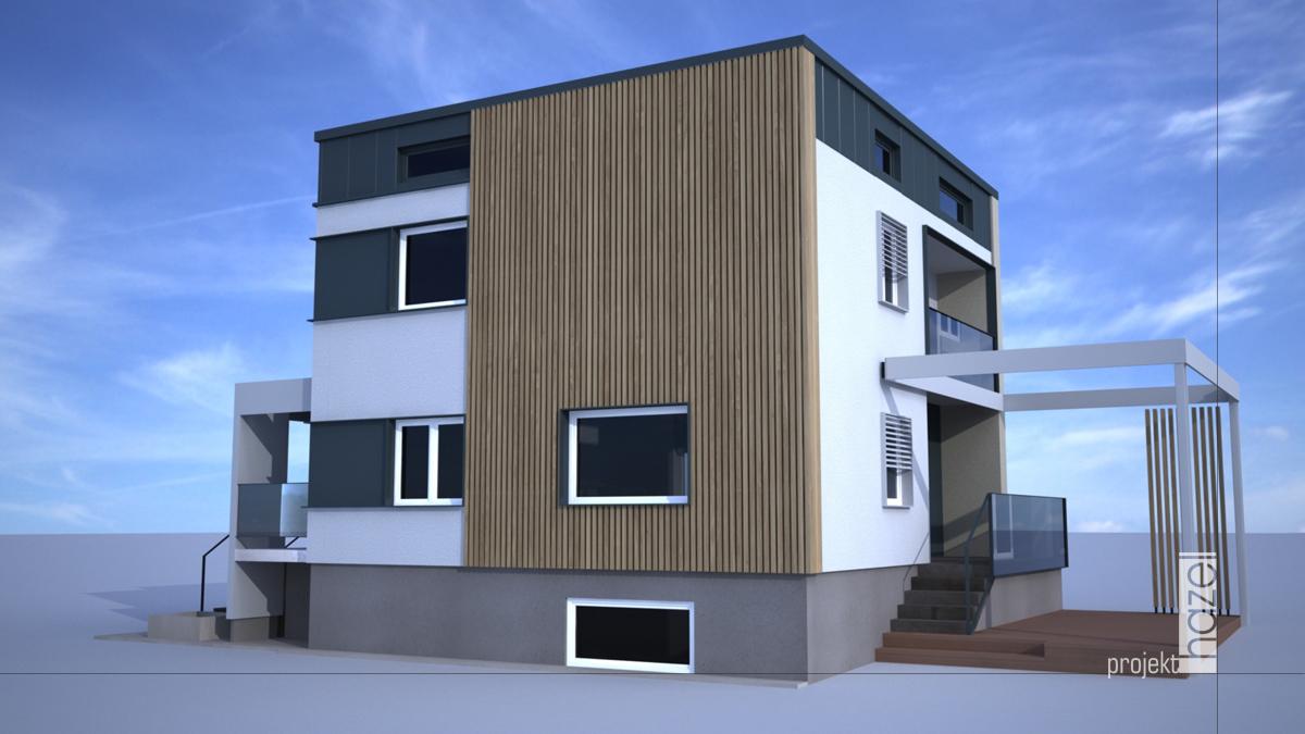 Hazel Projekt- Projektowanie elewacji. projekt przebudowy domu typu kostka. Dom kostka przed i po. modernizacja i przebudowa. projekt elewacji z modernizacją, projekt nowoczesnej elewacji, projektowanie elewacji online, 