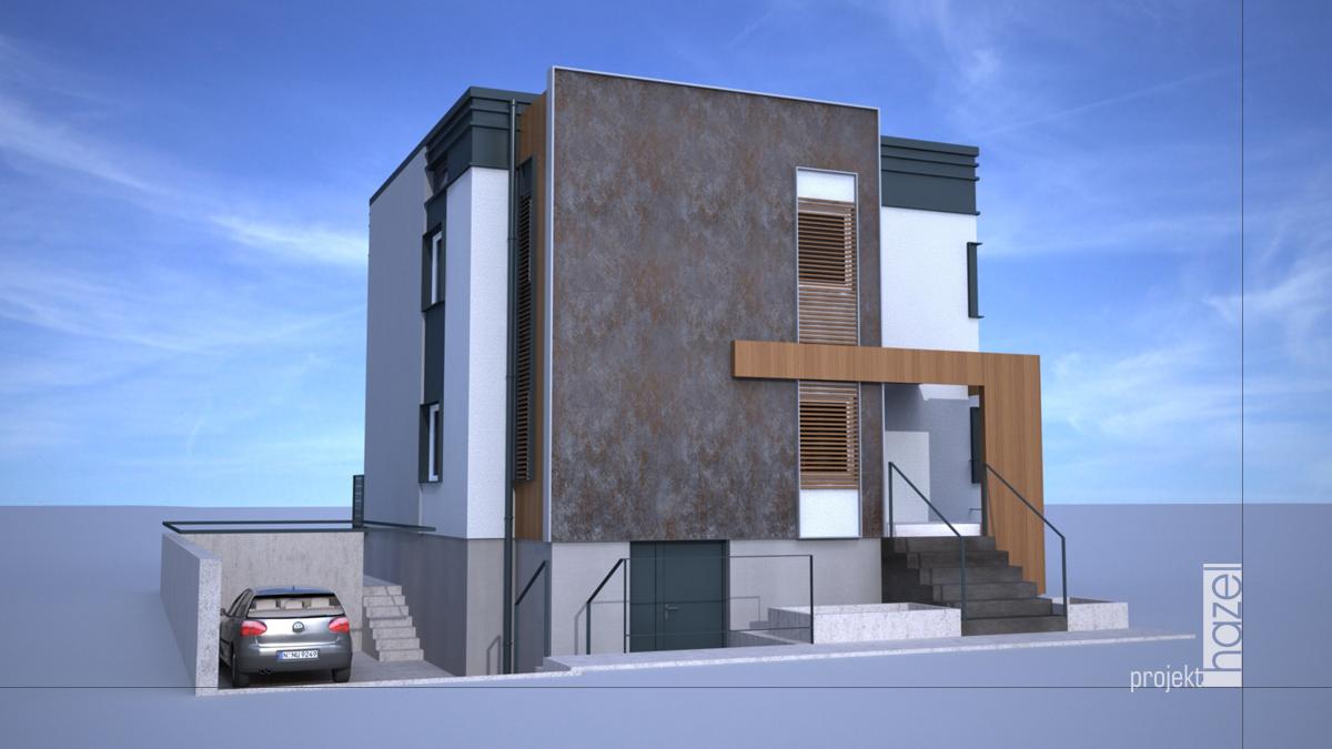 Hazel Projekt- Projektowanie elewacji. projekt przebudowy domu typu kostka. Dom kostka przed i po. modernizacja i przebudowa. projekt elewacji z modernizacją, projekt nowoczesnej elewacji, projektowanie elewacji online, 