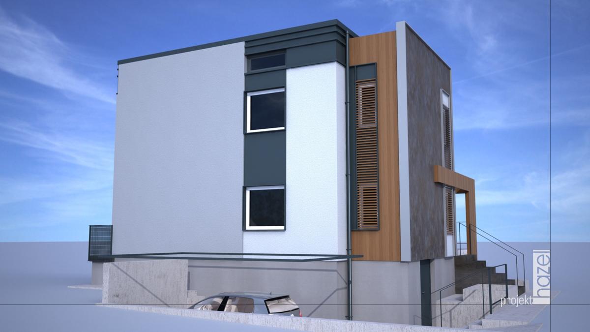 Hazel Projekt- Projektowanie elewacji. projekt przebudowy domu typu kostka. Dom kostka przed i po. modernizacja i przebudowa. projekt elewacji z modernizacją, projekt nowoczesnej elewacji, projektowanie elewacji online, 