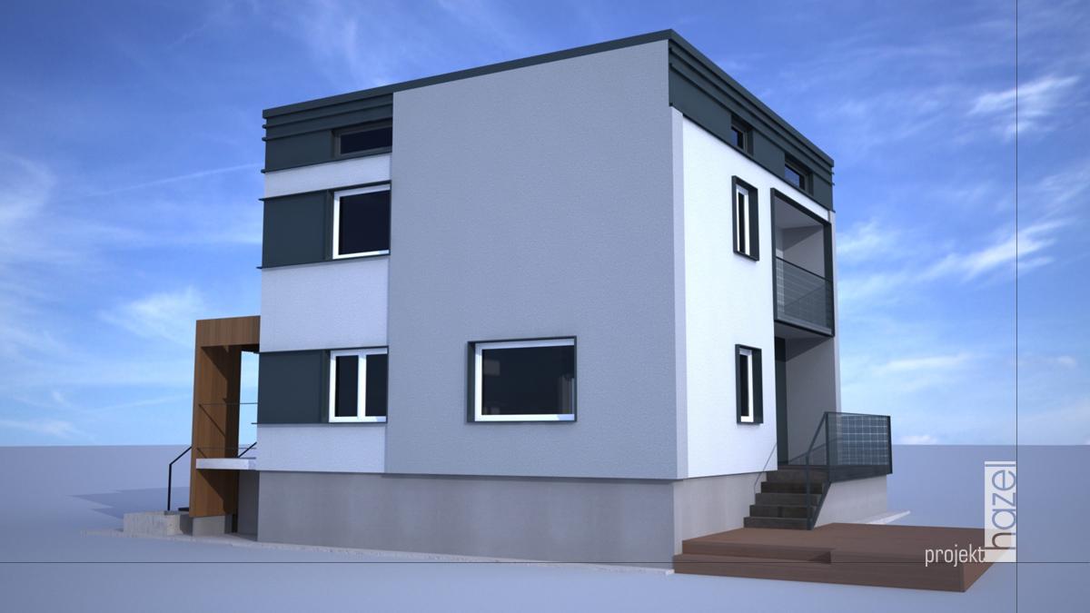 Hazel Projekt- Projektowanie elewacji. projekt przebudowy domu typu kostka. Dom kostka przed i po. modernizacja i przebudowa. projekt elewacji z modernizacją, projekt nowoczesnej elewacji, projektowanie elewacji online, 