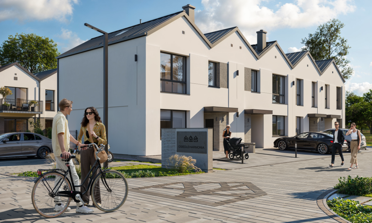 Projekt koncepcyjny elewacji domów w zabudowie szeregowej - osiedle-Harmonia - Ostrołęka. Projekty elewacji Hazel Projekt. nowoczesne elewacje  