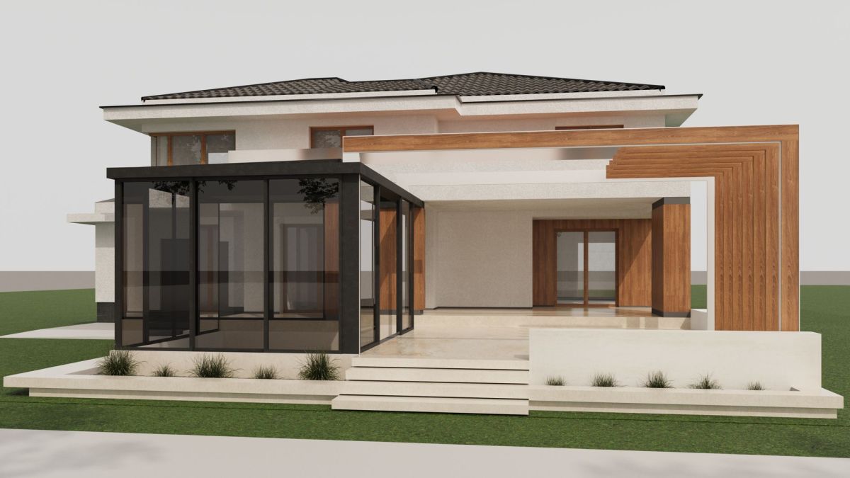 Hazel projekt - projektowanie elewacji, zadaszenie drzwi frontowych, projekt strefy wejścia, projekt elewacji, zadaszenie drzwi wejściowych,  projekt tarasu, projektowanie tarasów, nowoczesny taras ogrodowy, Hazel projekt - projektowanie elewacji, wymarzona elewacja domu, wymarzony dom, 