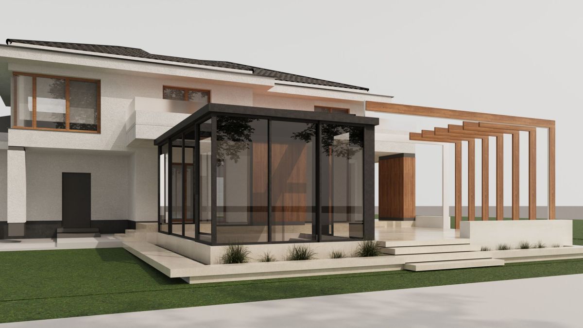 Hazel projekt - projektowanie elewacji, zadaszenie drzwi frontowych, projekt strefy wejścia, projekt elewacji, zadaszenie drzwi wejściowych,  projekt tarasu, projektowanie tarasów, nowoczesny taras ogrodowy, Hazel projekt - projektowanie elewacji, wymarzona elewacja domu, wymarzony dom, 